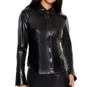 Forever 21 "Faux Leather Curved-Hem Shirt"